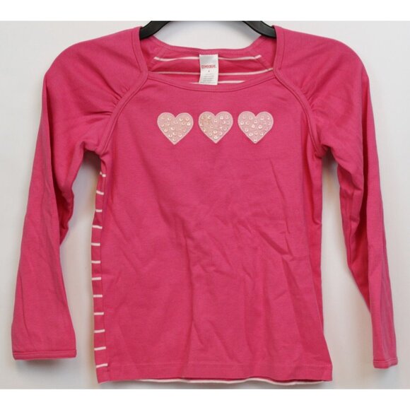 NEW 2007 Gymboree Tres Chic T-Shirt 8 Hot Pink Hearts Stripes Sequins Applique - Picture 2 of 8